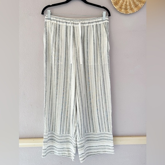 Casa Cabana Linen Anita Nautical Beach Pants Wide Leg Lagenlook Size Small - Picture 1 of 4